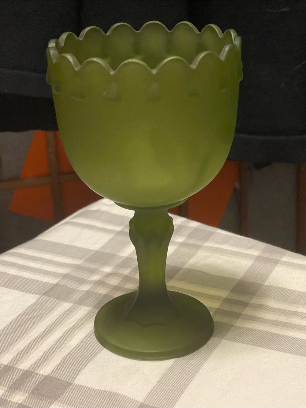 Matte Olive Green Frosted Goblet-Style Vase by